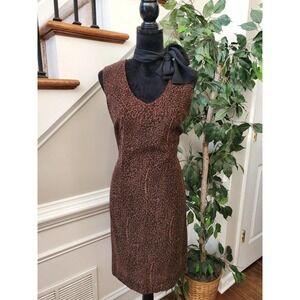 VTG CDC Women Brown Animal Print Sleeveless V-Neck Casual Knee Length Dress 10